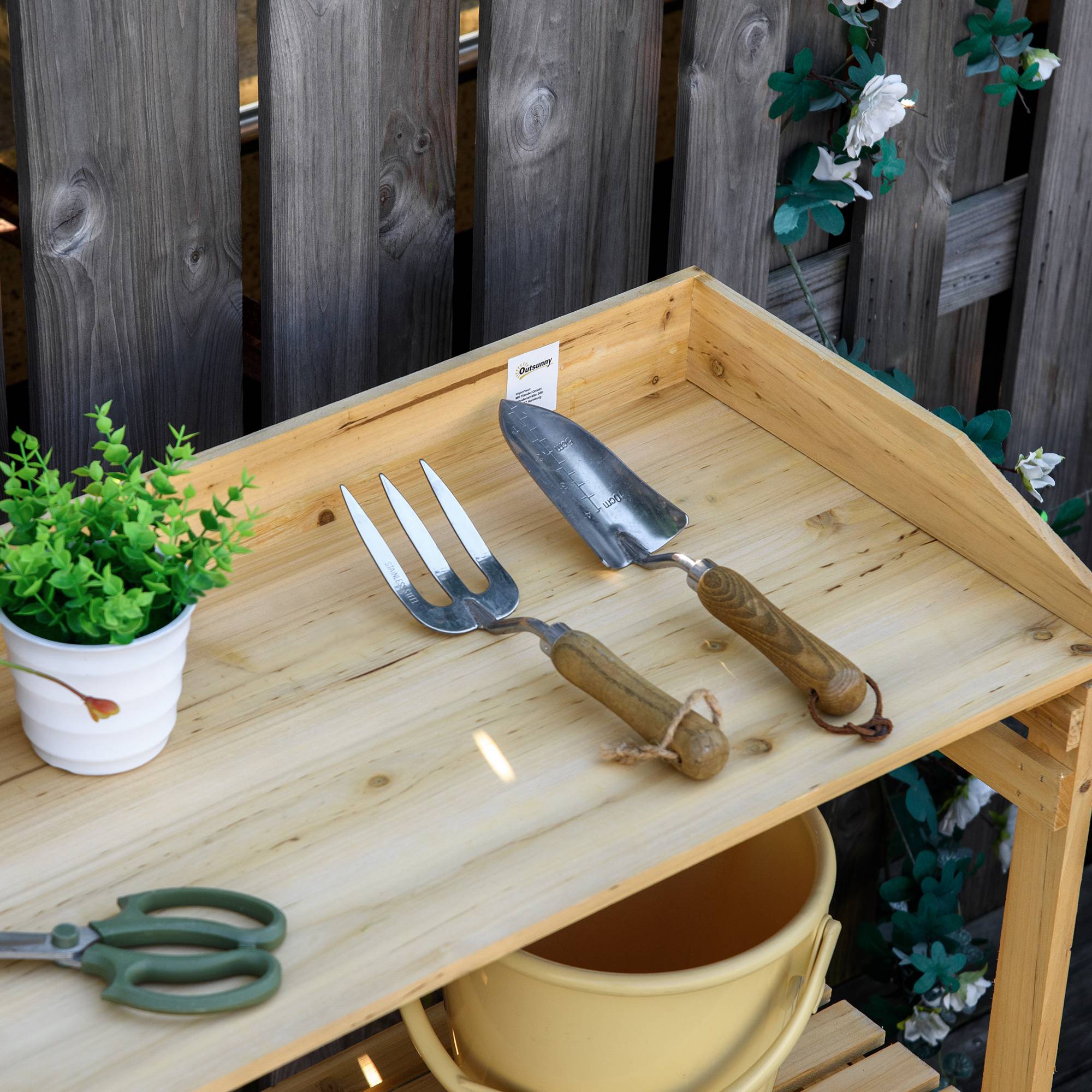 ComfortXL - Table de rempotage bois de sapin 80 x 40 x 84 cm marron jardin avec étagère de rangement pour semis et plantes - Image 8