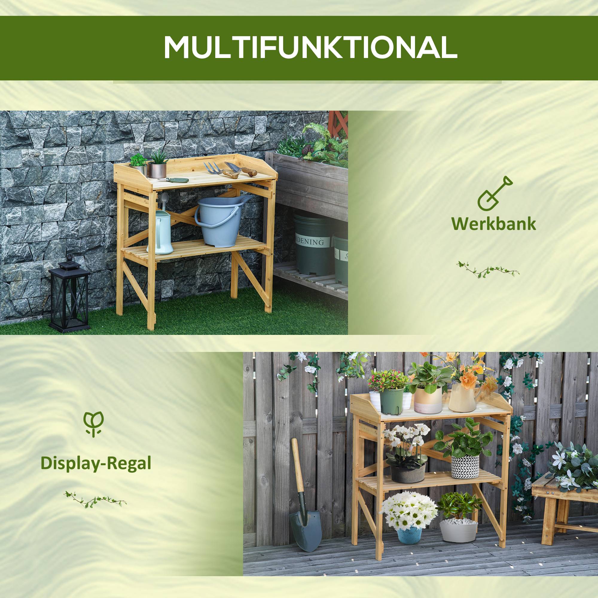 ComfortXL - Table de rempotage bois de sapin 80 x 40 x 84 cm marron jardin avec étagère de rangement pour semis et plantes - Image 5