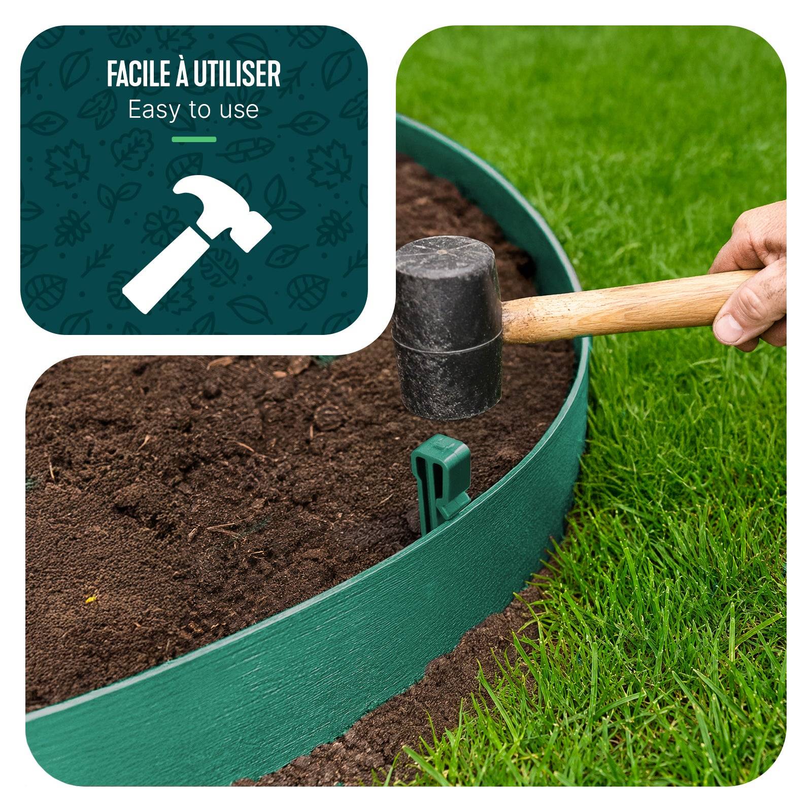 Vounot - Bordure de jardin haute flexible 10M en PE avec 6 piquets - hauteur 8cm - epaisseur 3mm - vert - VOUNOT® - Image 4