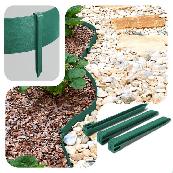 Vounot - Bordure de jardin haute flexible 10M en PE avec 6 piquets - hauteur 8cm - epaisseur 3mm - vert - VOUNOT® - Image 5