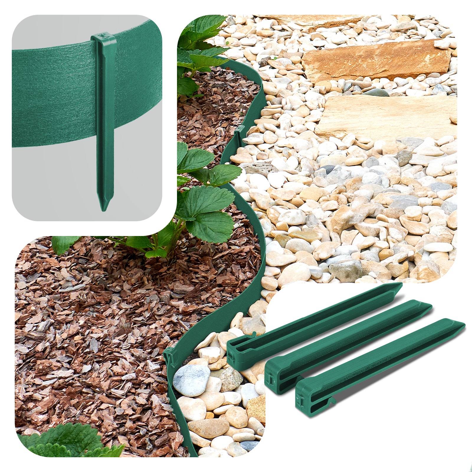 Vounot - Bordure de jardin haute flexible 10M en PE avec 6 piquets - hauteur 8cm - epaisseur 3mm - vert - VOUNOT® - Image 5