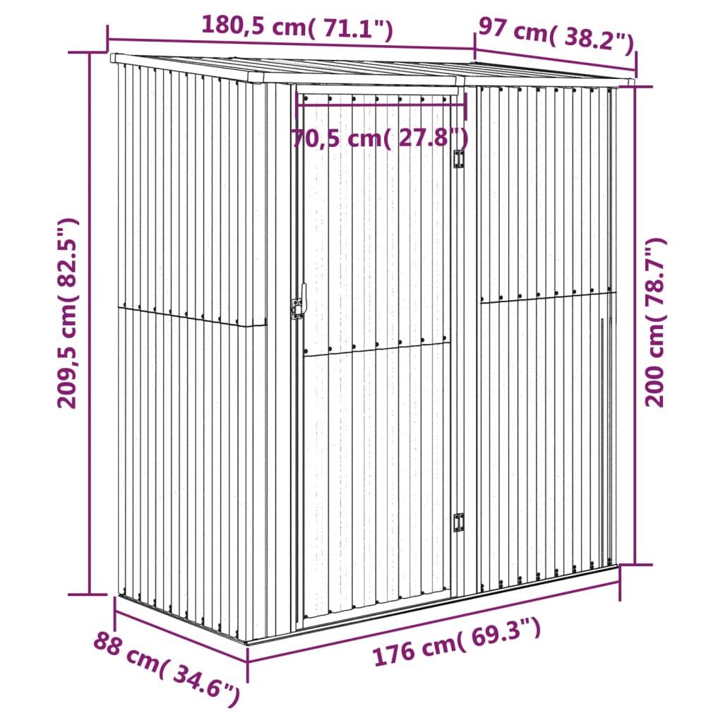 Helloshop26 - Abri de jardin cabane cabanon maison de stockage remise extérieur hangar outils robuste 180,5 x 97 x 209,5 cm acier galvanisé gris - Imagen 6
