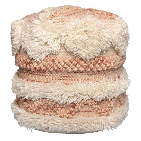 Pouf Bohème Fait à la Main "Bohist" 35cm Rose & Crème - Image 1