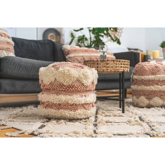 Pouf Bohème Fait à la Main "Bohist" 35cm Rose & Crème - Image 2