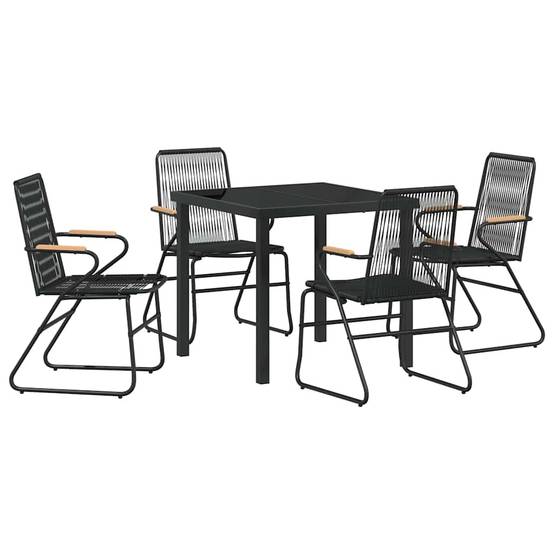 Salon de Jardin 5 Pièces Rotin PVC et Acier pour 4 Personnes Table et Chaises Noir – ComfortXL Outdoor Living - Image 2