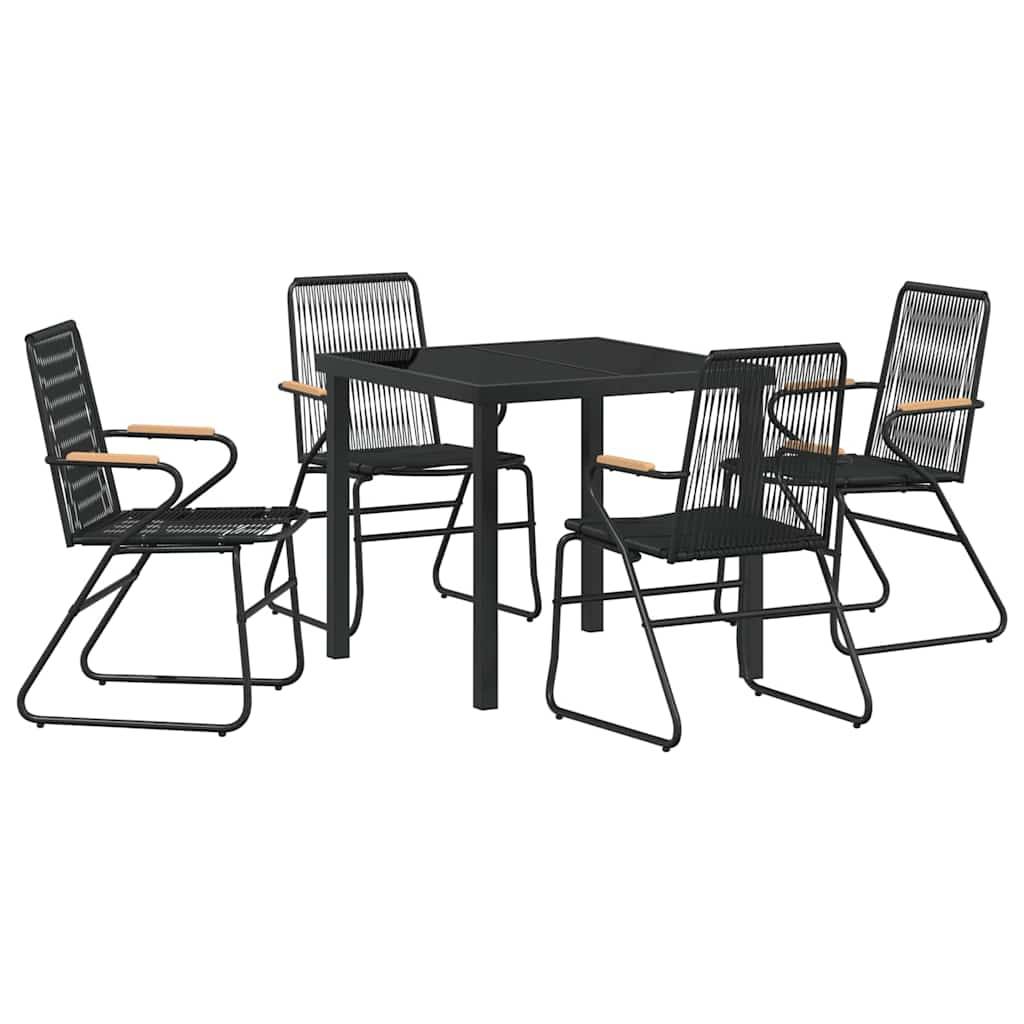 Salon de Jardin 5 Pièces Rotin PVC et Acier pour 4 Personnes Table et Chaises Noir – ComfortXL Outdoor Living - Image 2