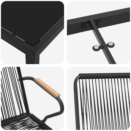 Salon de Jardin 5 Pièces Rotin PVC et Acier pour 4 Personnes Table et Chaises Noir – ComfortXL Outdoor Living - Image 9