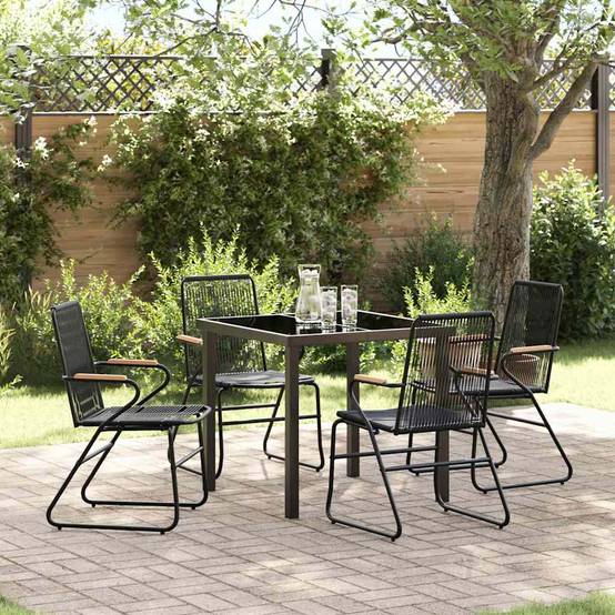 Salon de Jardin 5 Pièces Rotin PVC et Acier pour 4 Personnes Table et Chaises Noir – ComfortXL Outdoor Living - Image 1