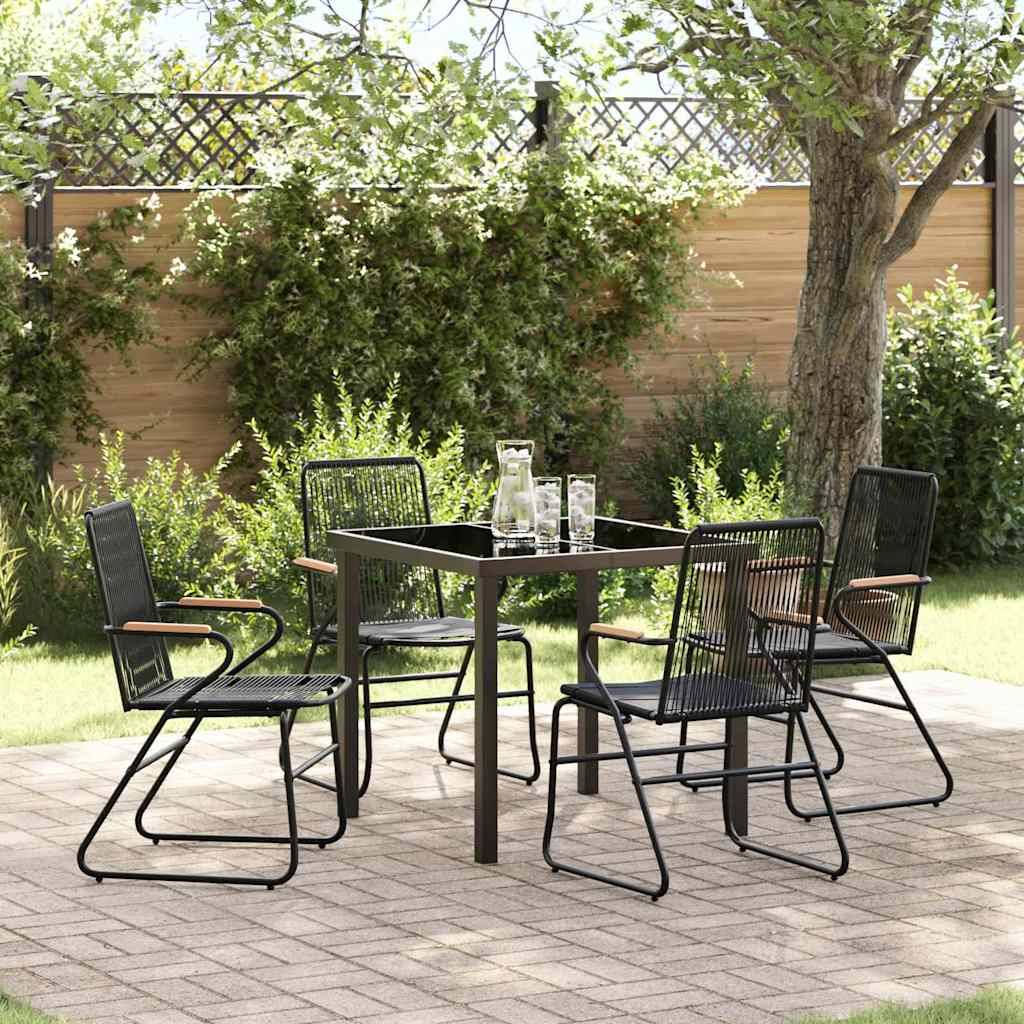 Salon de Jardin 5 Pièces Rotin PVC et Acier pour 4 Personnes Table et Chaises Noir – ComfortXL Outdoor Living - Image 1