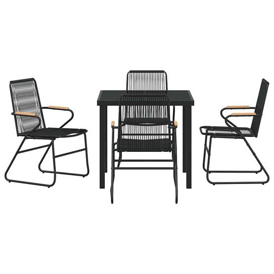 Salon de Jardin 5 Pièces Rotin PVC et Acier pour 4 Personnes Table et Chaises Noir – ComfortXL Outdoor Living - Image 7