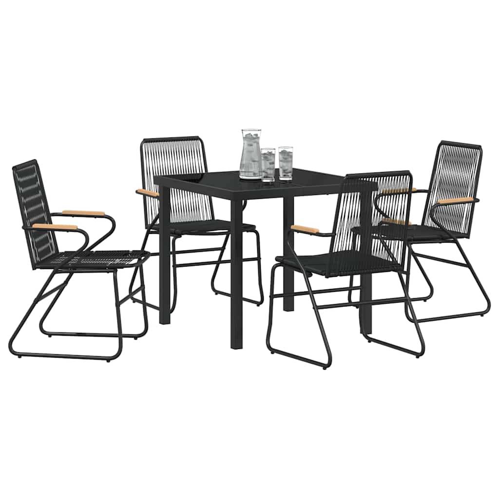 Salon de Jardin 5 Pièces Rotin PVC et Acier pour 4 Personnes Table et Chaises Noir – ComfortXL Outdoor Living - Image 3