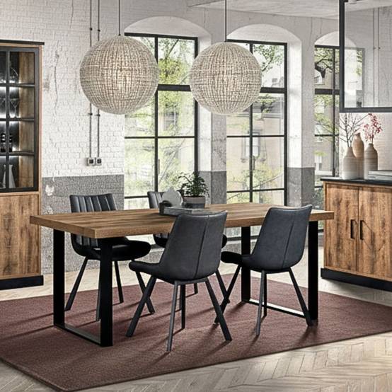 Table 230cm Aspect Bois Piètement U Métal Poudré Noir - JENNA - Image 2