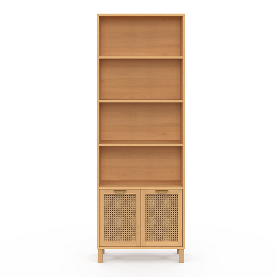 Etagère bibliothèque 4 niveaux avec placard EDHEN cannage et bois - Image 3