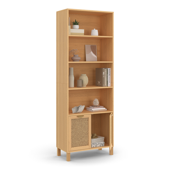 Etagère bibliothèque 4 niveaux avec placard EDHEN cannage et bois - Image 4