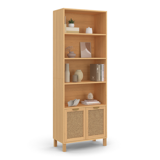 Etagère bibliothèque 4 niveaux avec placard EDHEN cannage et bois - Image 2