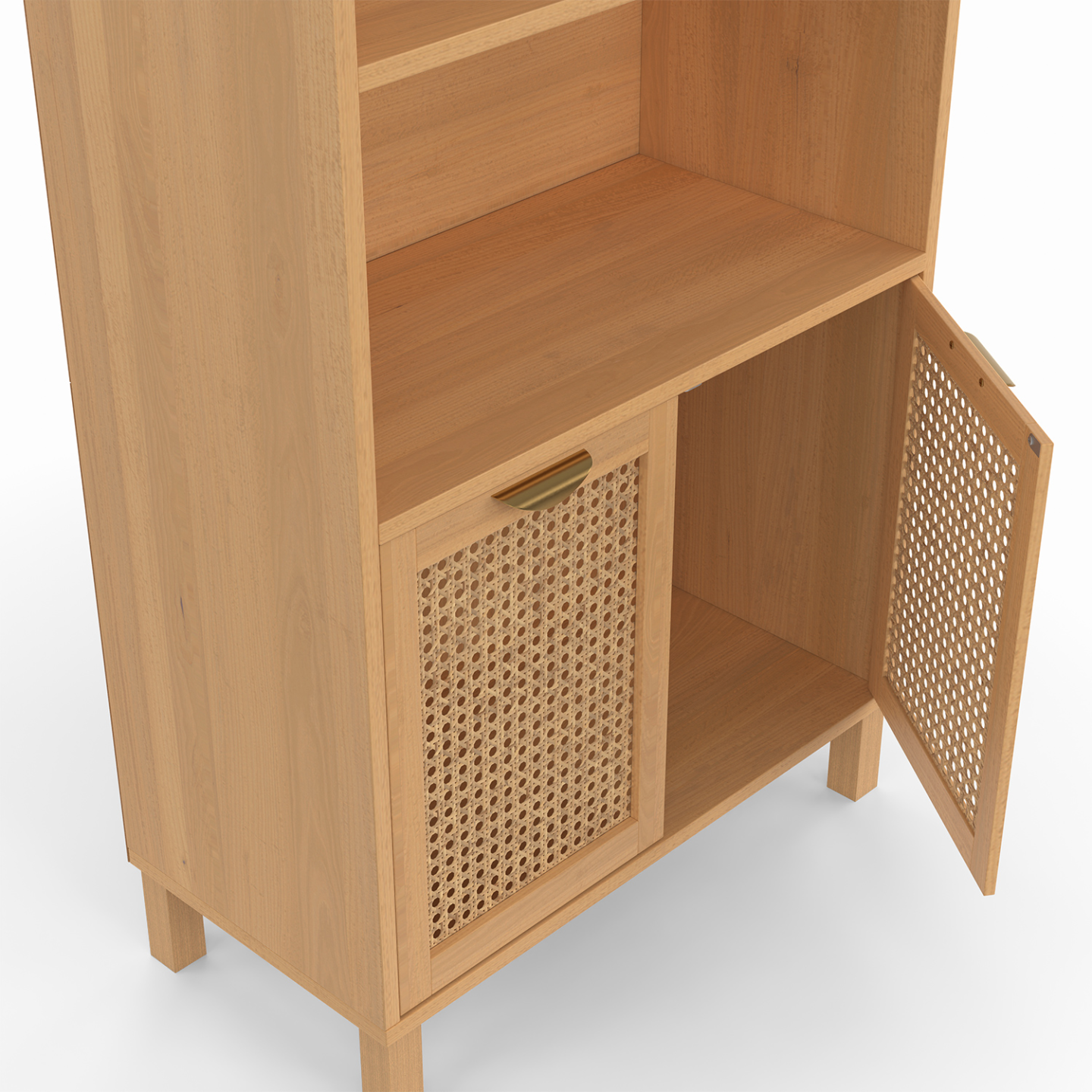 Etagère bibliothèque 4 niveaux avec placard EDHEN cannage et bois - Image 6