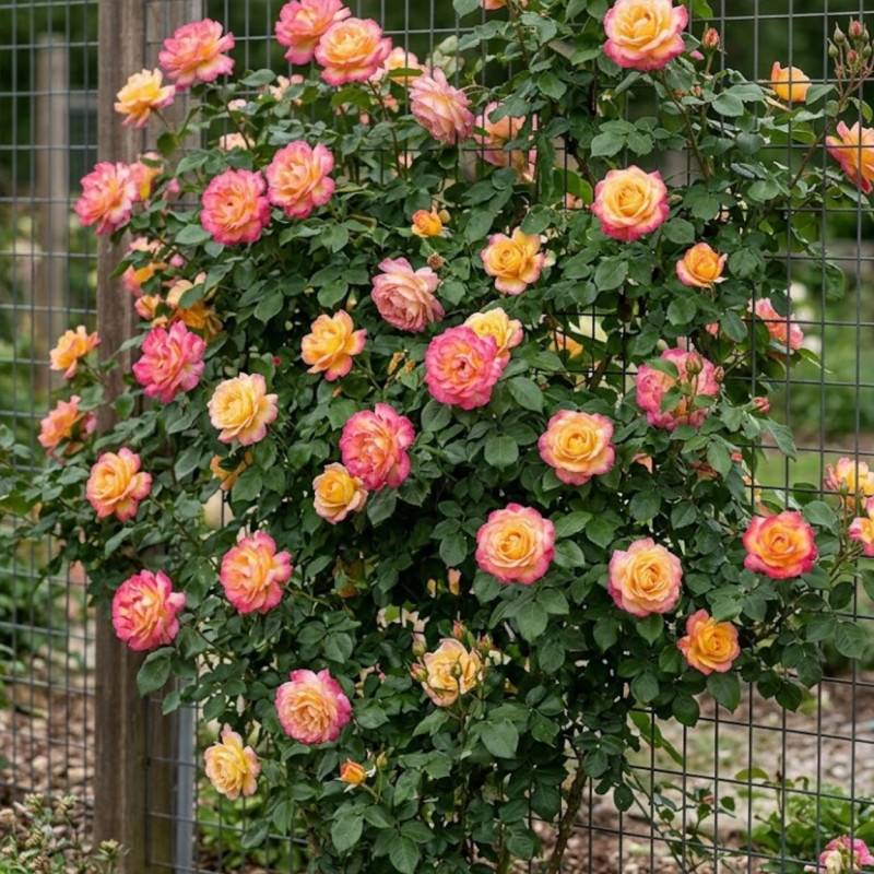 Rosier grimpant Roxane® 'Lapdalsar' à fleurs Jaune/Rose - feuillage Caduc - Pot de 3L - 20/40 cm - Image 2