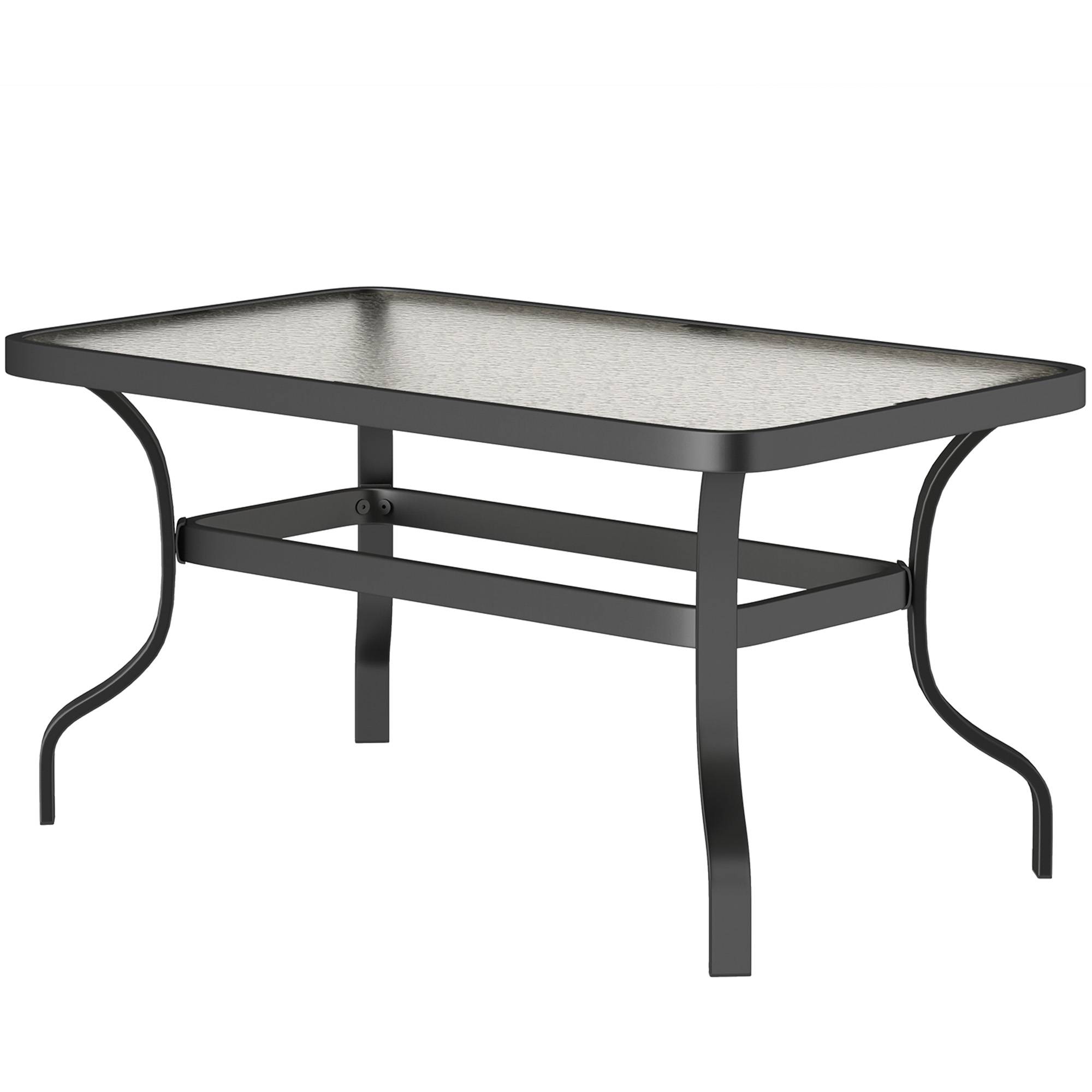 Table basse de jardin table d'appoint de patio avec plateau en verre trempé design à ondulations 95 x 55 x 46 cm noir - Image 2
