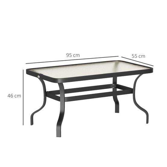 Table basse de jardin table d'appoint de patio avec plateau en verre trempé design à ondulations 95 x 55 x 46 cm noir - Image 5