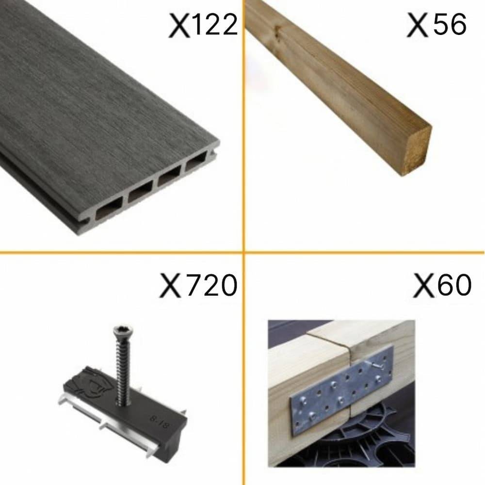Kit Terrasse Composite NAVIA 40m² - Gris Foncé - 122 lames de terrasse (220 x 14.5 x 2.2 cm) - Fixation par Clips - Terrasse - Imagen 2