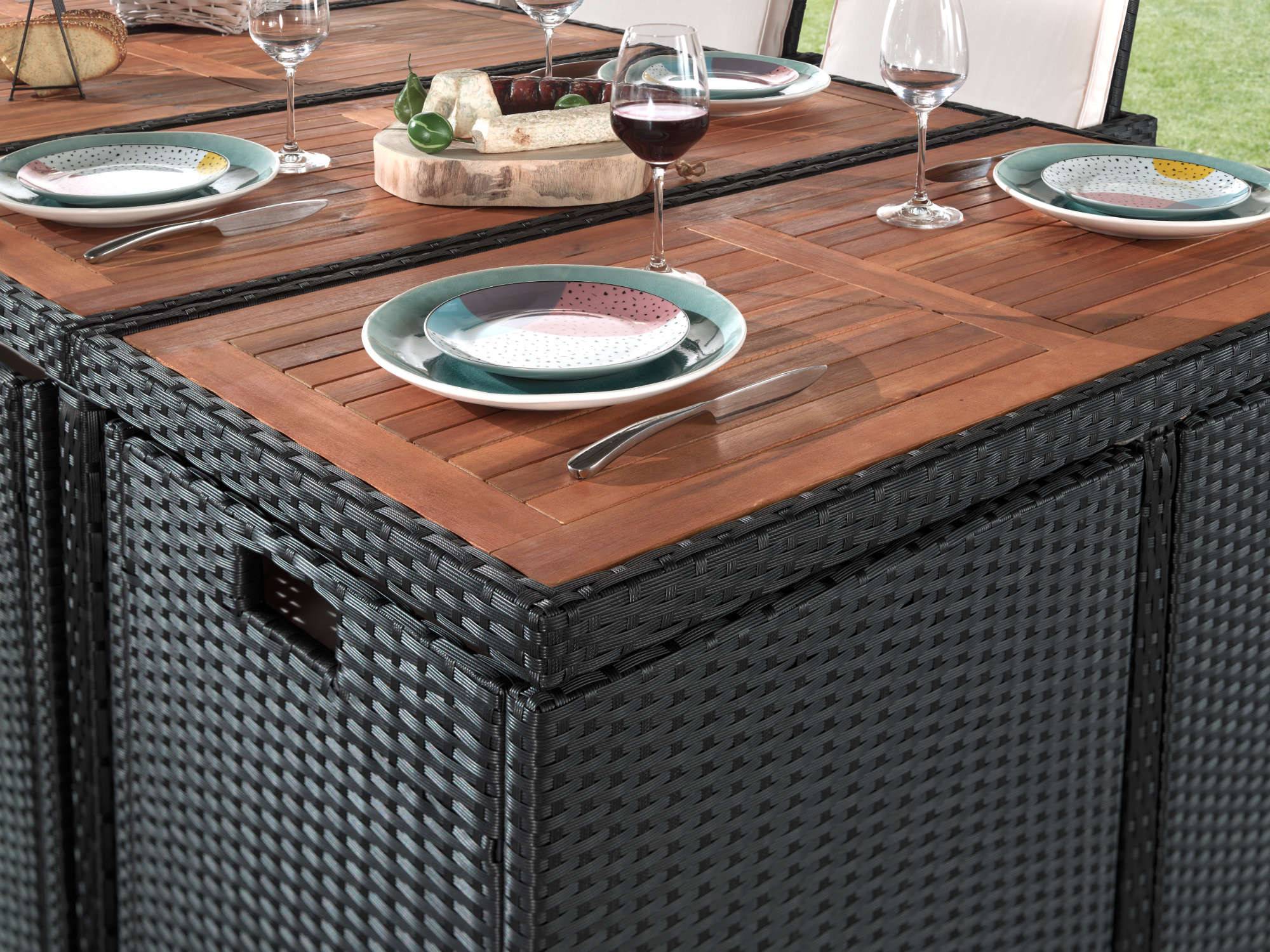 Best Mobilier - Cuba - Salon de jardin encastrable 10 places - en résine tressée - Noir avec coussins beiges + housse de protection - Best Mobilier - Imagen 7
