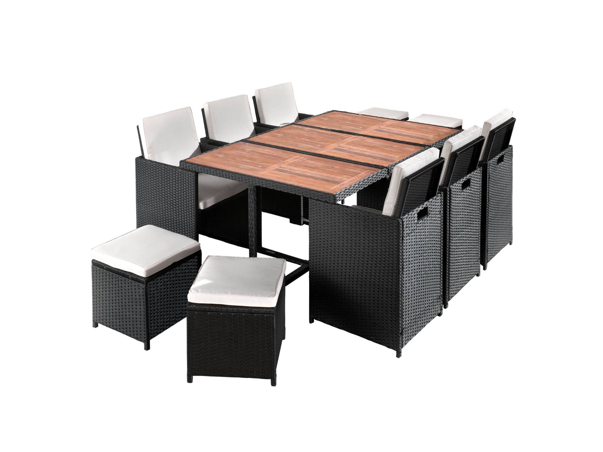 Best Mobilier - Cuba - Salon de jardin encastrable 10 places - en résine tressée - Noir avec coussins beiges + housse de protection - Best Mobilier - Imagen 1