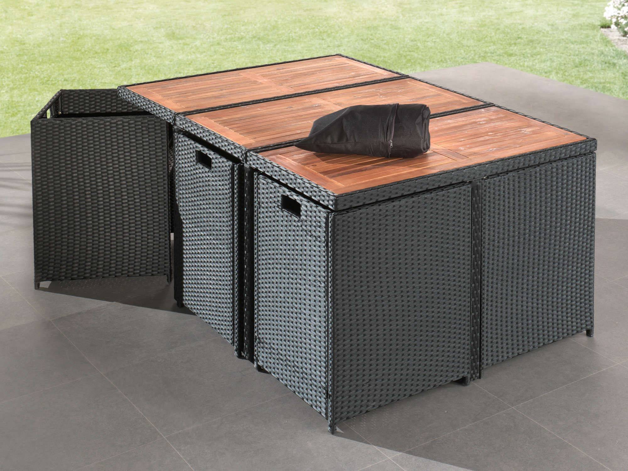 Best Mobilier - Cuba - Salon de jardin encastrable 10 places - en résine tressée - Noir avec coussins beiges + housse de protection - Best Mobilier - Imagen 5