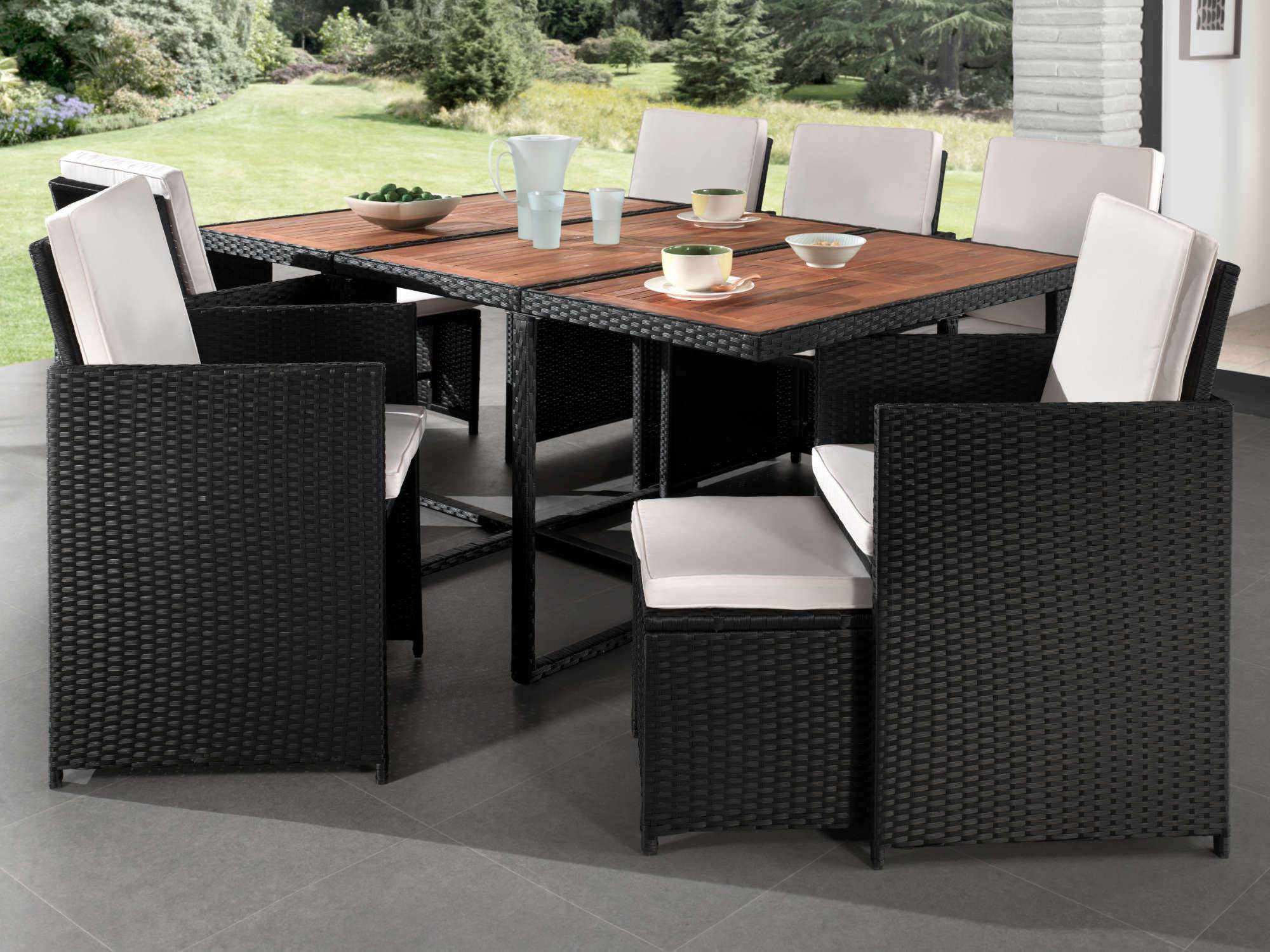 Best Mobilier - Cuba - Salon de jardin encastrable 10 places - en résine tressée - Noir avec coussins beiges + housse de protection - Best Mobilier - Imagen 3