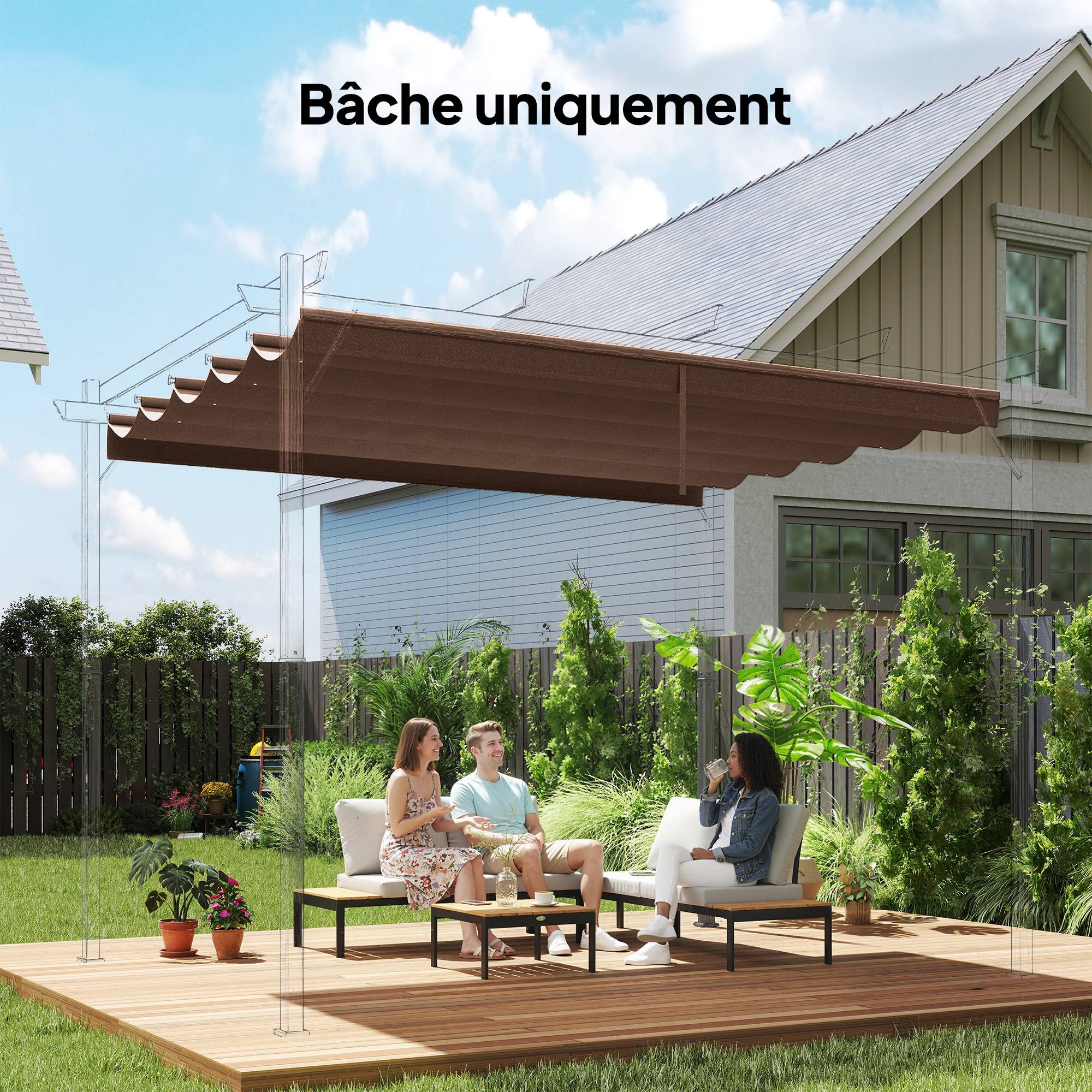 ComfortXL - Toile rechange pergola polyester jardin ombrage respirant 250x255cm café - ComfortXL Outdoor Living - Image 3