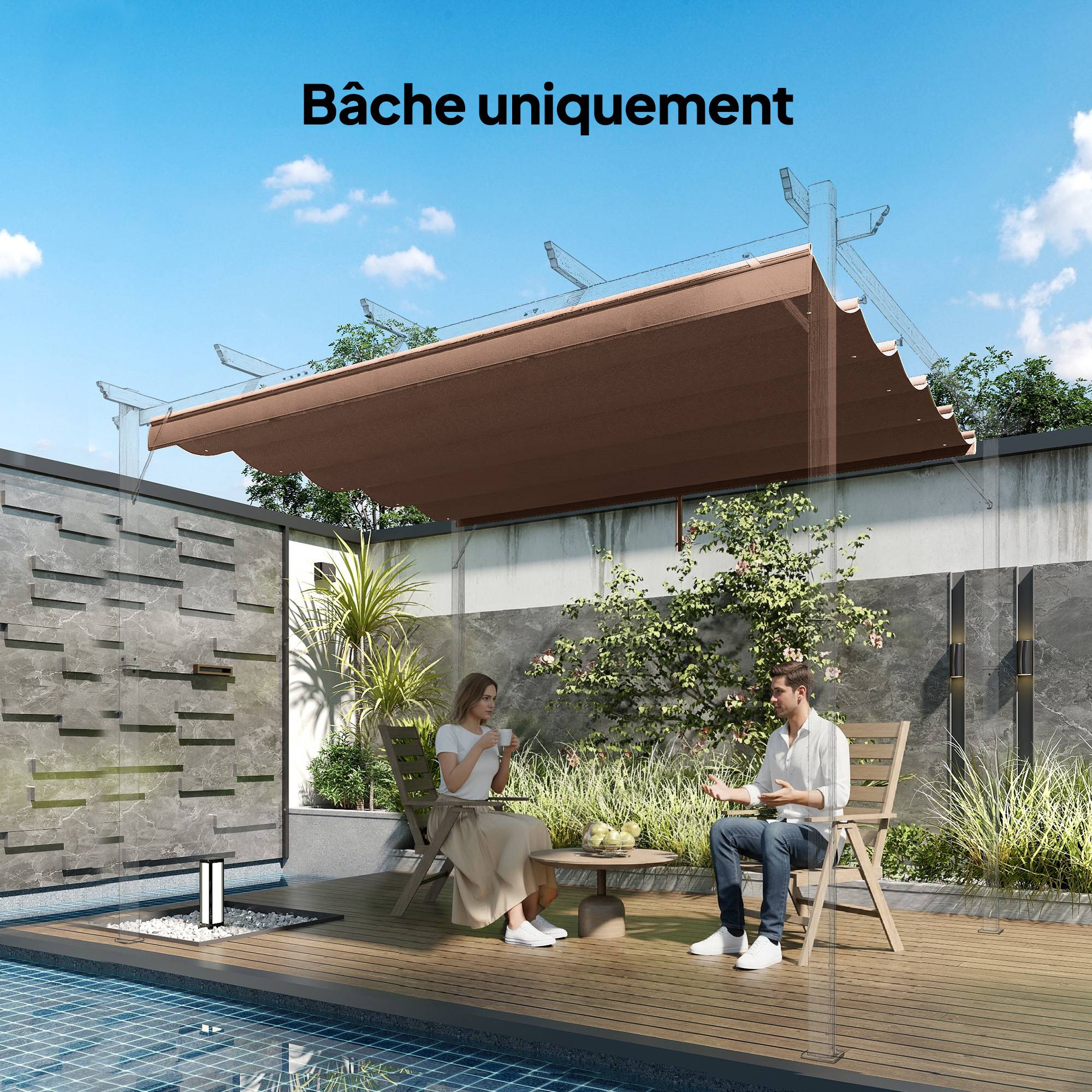 ComfortXL - Toile rechange pergola polyester jardin ombrage respirant 250x255cm café - ComfortXL Outdoor Living - Image 4