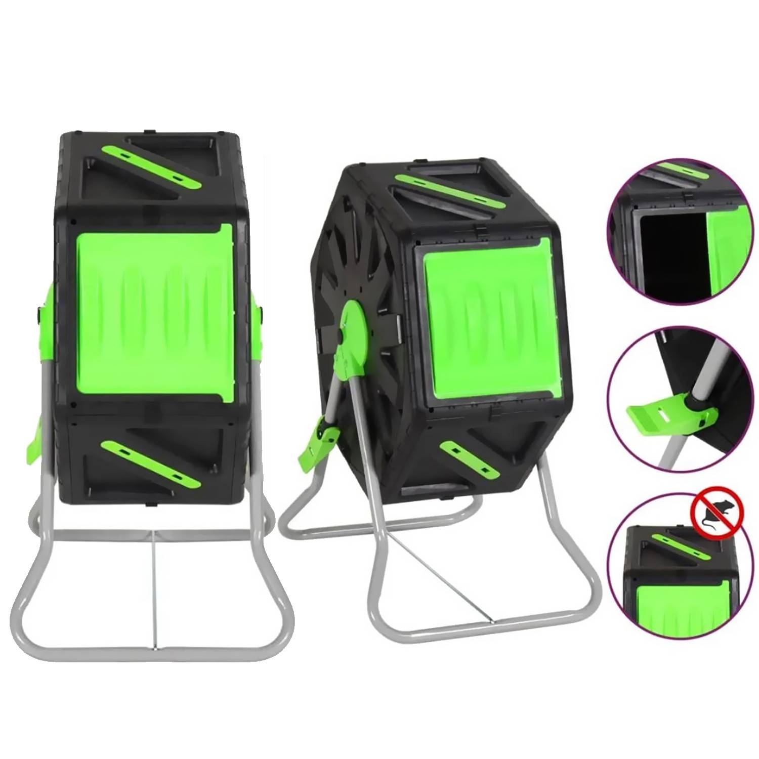 Ribimex - Composteur Bac à compost Rotatif 360° de 70L domestique de jardin,  - décomposition rapide des matières organiques pour engrais - Image 2