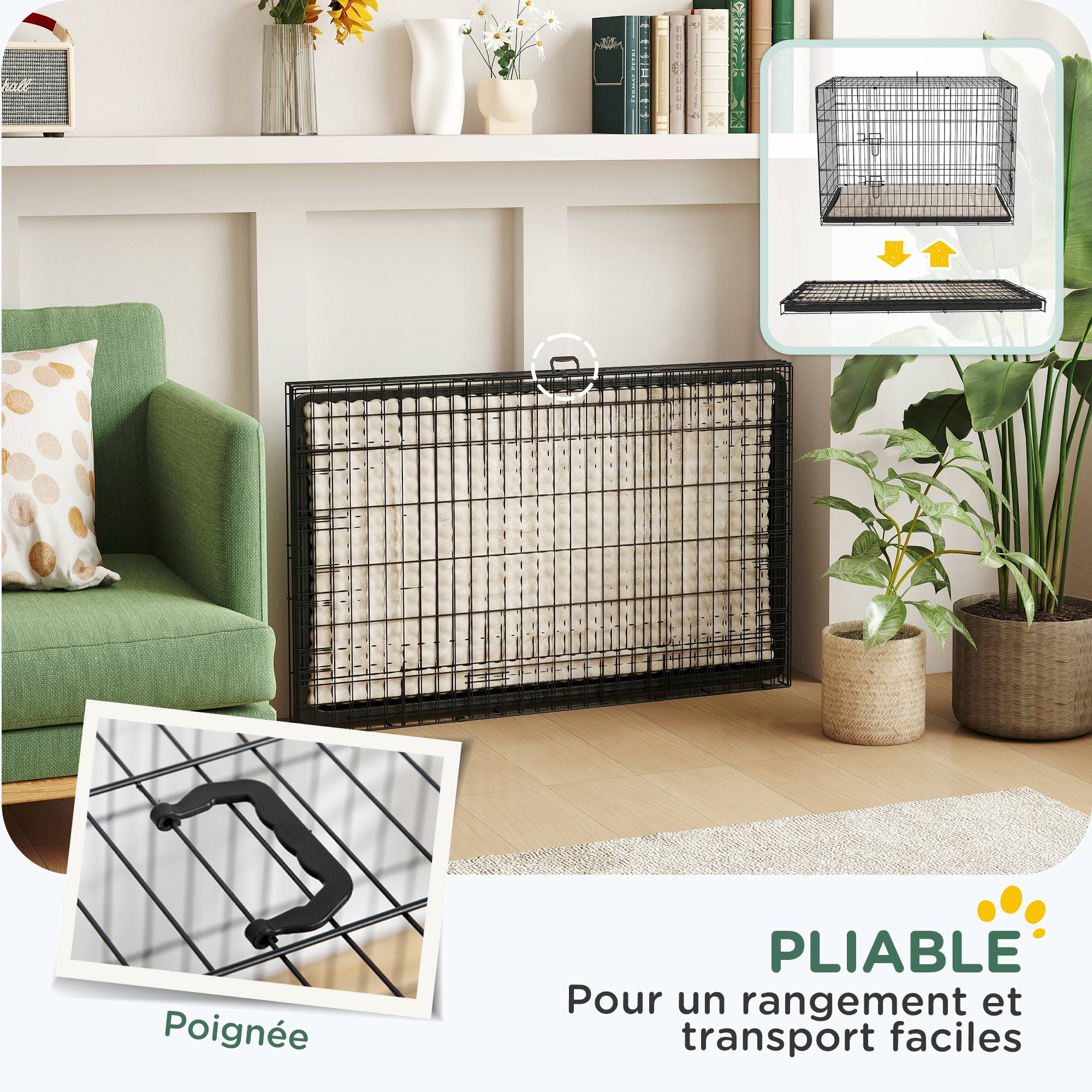 Caisse de transport acier très grand chien pliable accès double 105x70x75cm noir - ComfortXL Outdoor Living - Image 9