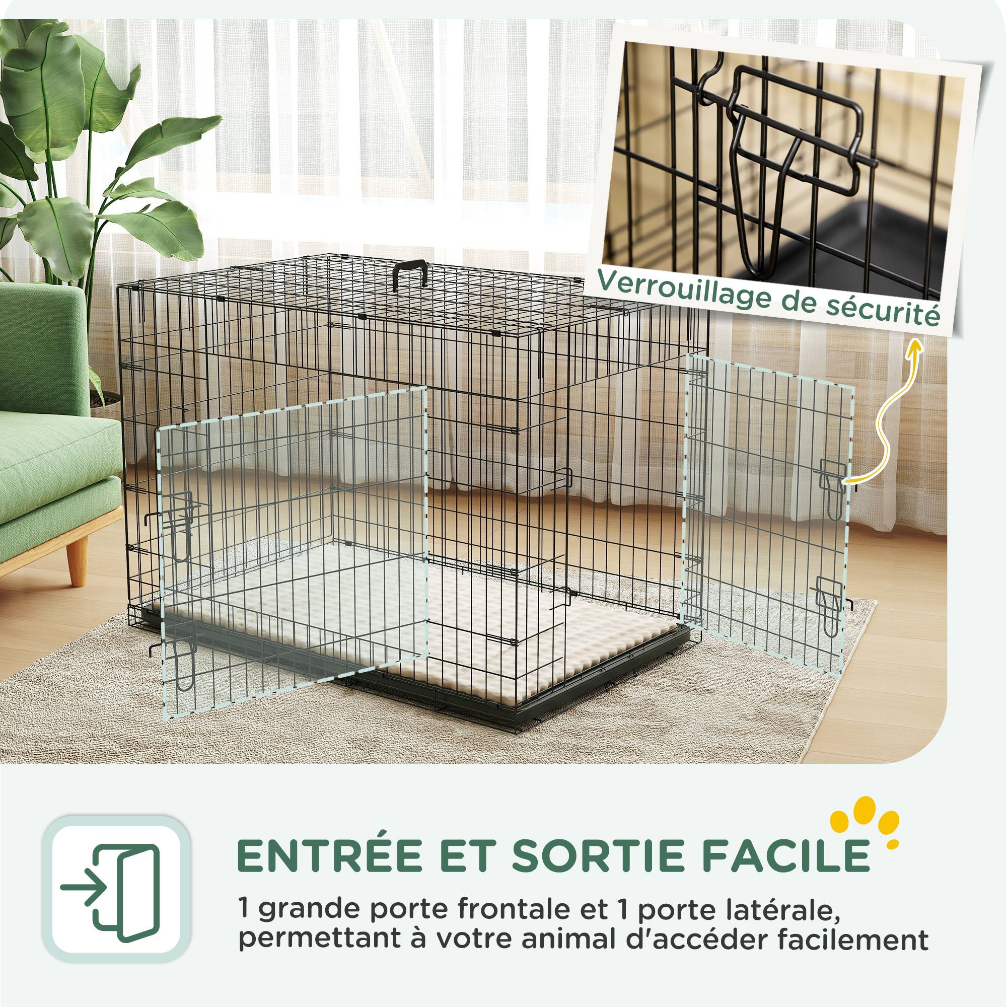 Caisse de transport acier très grand chien pliable accès double 105x70x75cm noir - ComfortXL Outdoor Living - Image 7