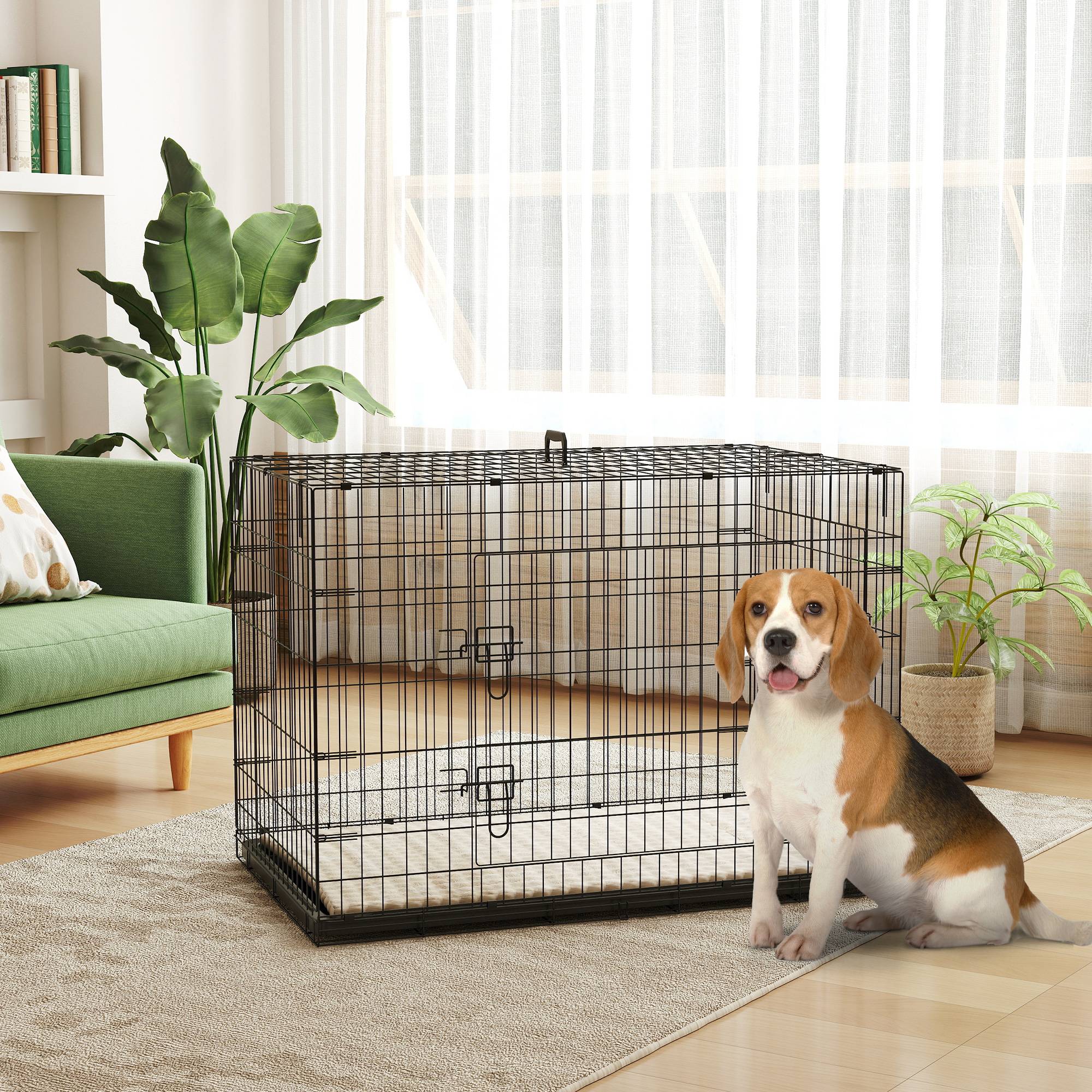 Caisse de transport acier très grand chien pliable accès double 105x70x75cm noir - ComfortXL Outdoor Living - Image 3