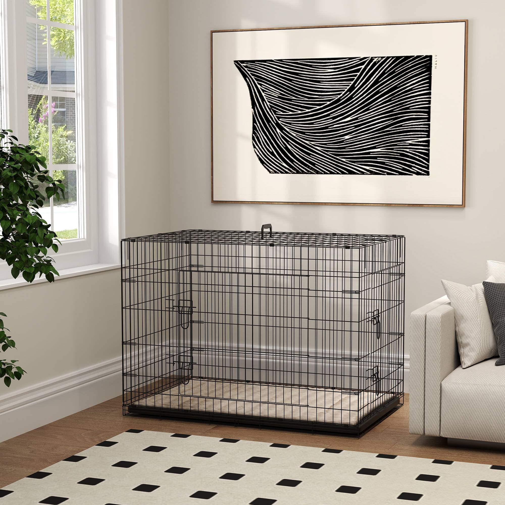 Caisse de transport acier très grand chien pliable accès double 105x70x75cm noir - ComfortXL Outdoor Living - Image 10