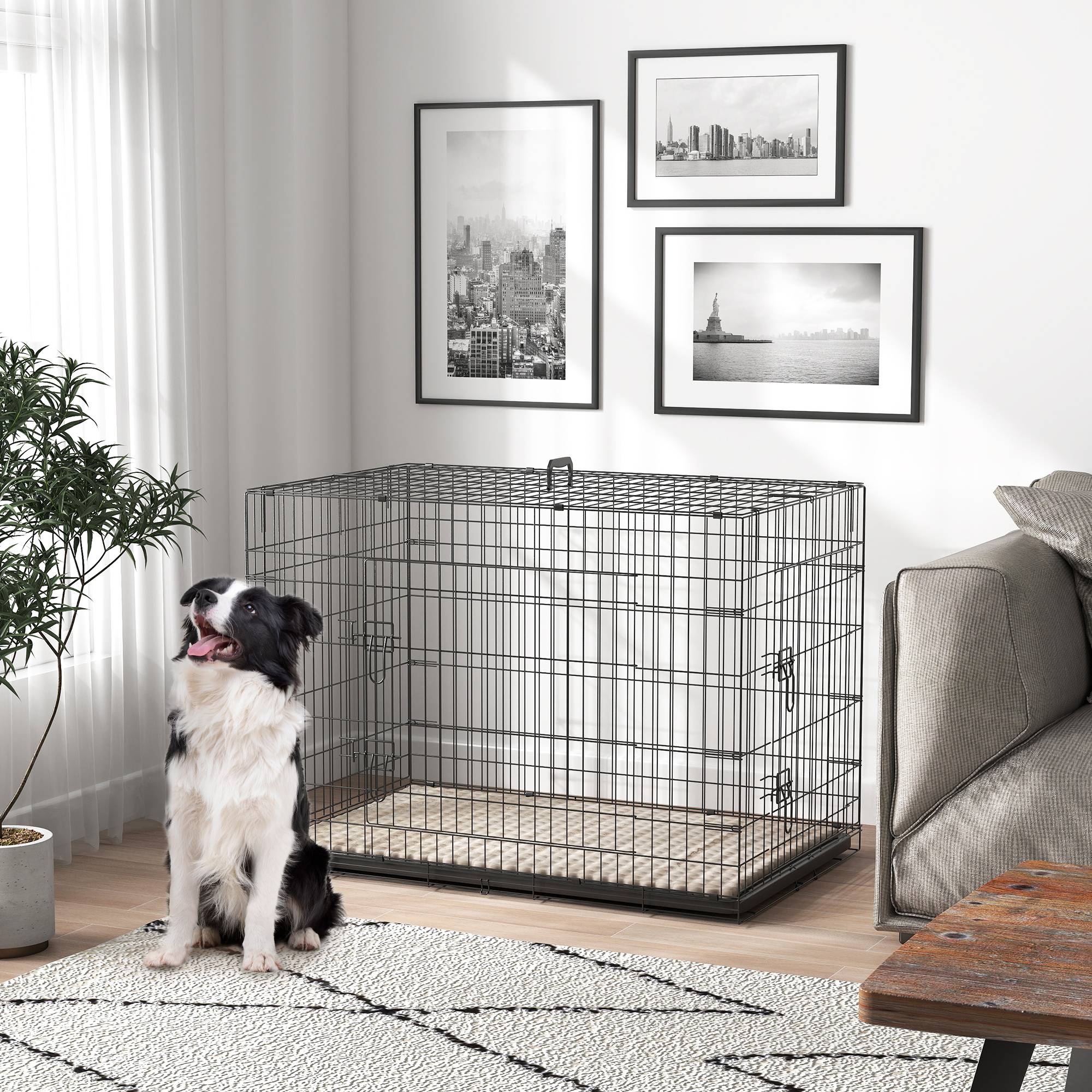 Caisse de transport acier très grand chien pliable accès double 105x70x75cm noir - ComfortXL Outdoor Living - Image 4