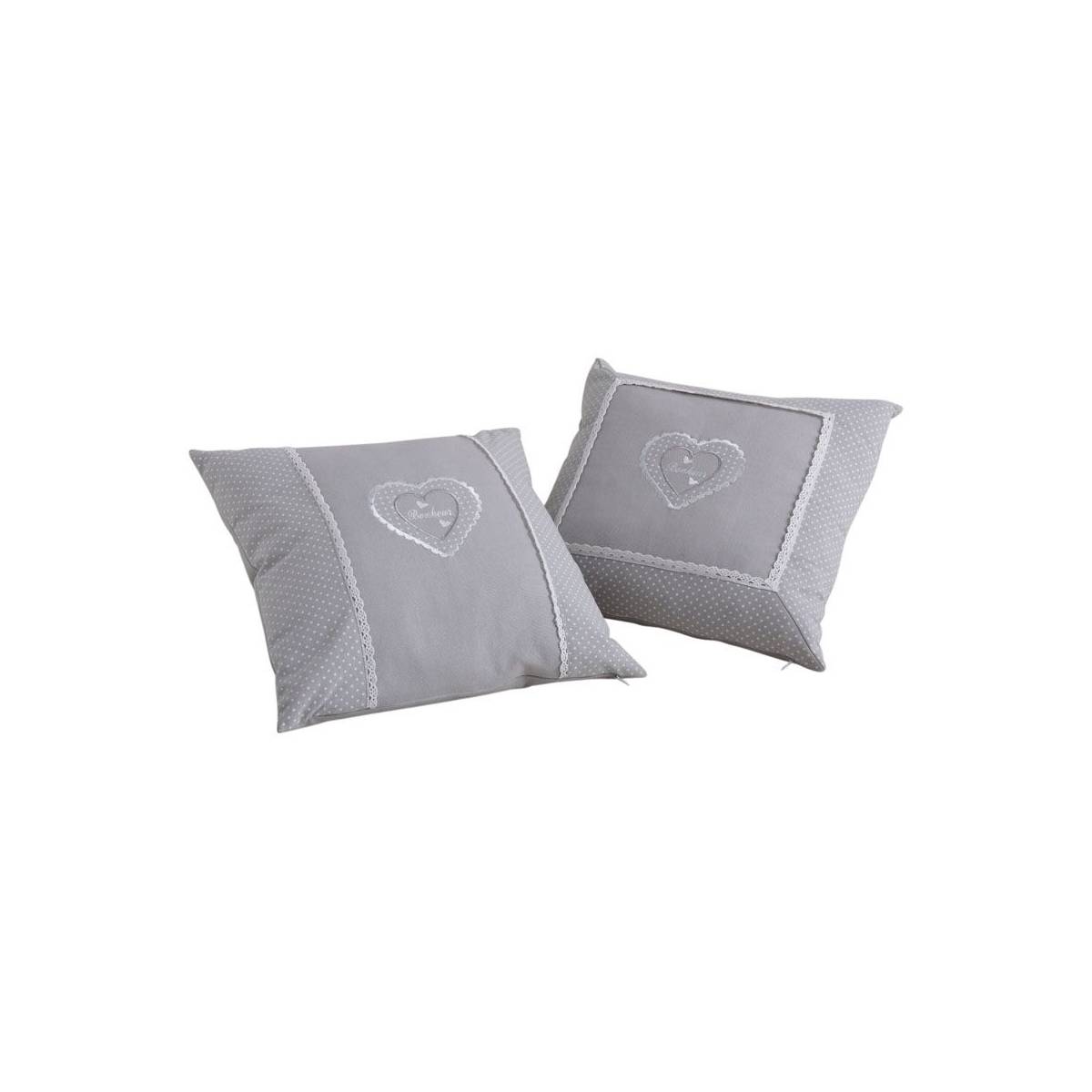 Aubry Gaspard - Coussins carrés gris avec coeur (Lot de 2) - Imagen 1