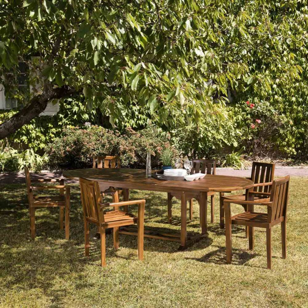 Macabane - MAEVA - Ensemble de jardin bois teck huilé table 180/240cm 6 fauteuils - Imagen 3