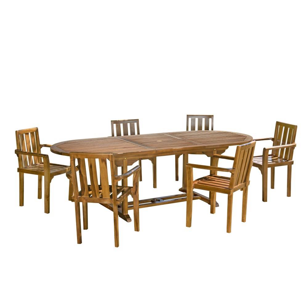 Macabane - MAEVA - Ensemble de jardin bois teck huilé table 180/240cm 6 fauteuils - Imagen 1