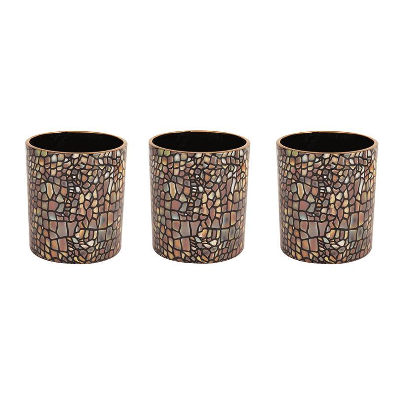 Ensemble 3 photophores mosaïques verre marron 8x7x7cm - Image 1
