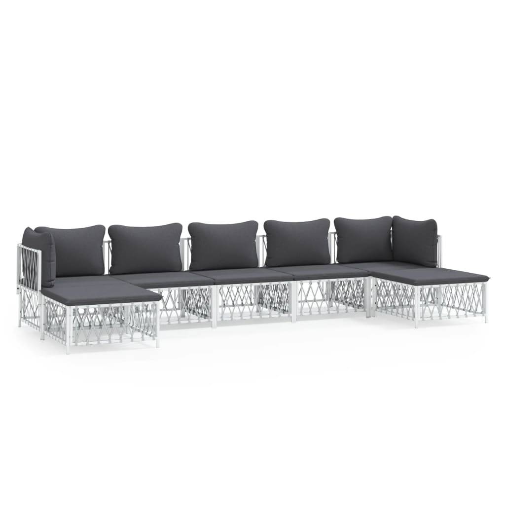 Helloshop26 - Salon de jardin meuble d'extérieur ensemble de mobilier 7 pièces avec coussins blanc acier - Imagen 1
