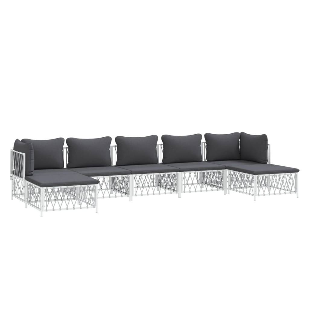 Helloshop26 - Salon de jardin meuble d'extérieur ensemble de mobilier 7 pièces avec coussins blanc acier - Imagen 2