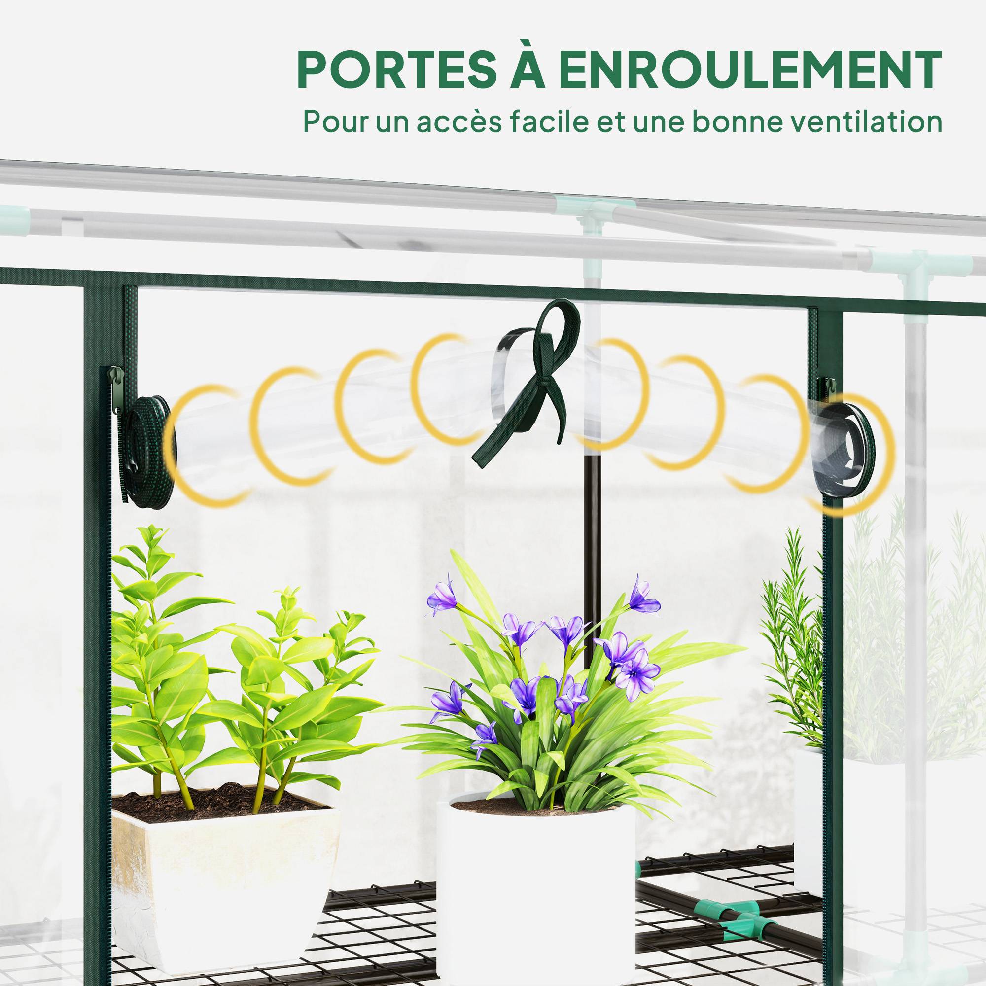 Outsunny - Serre de jardin balcon PE avec étagères 3 niveaux 2 portes bâche renforcée 140g/m² acier 215x46x151cm transparent - Outsunny - Image 6
