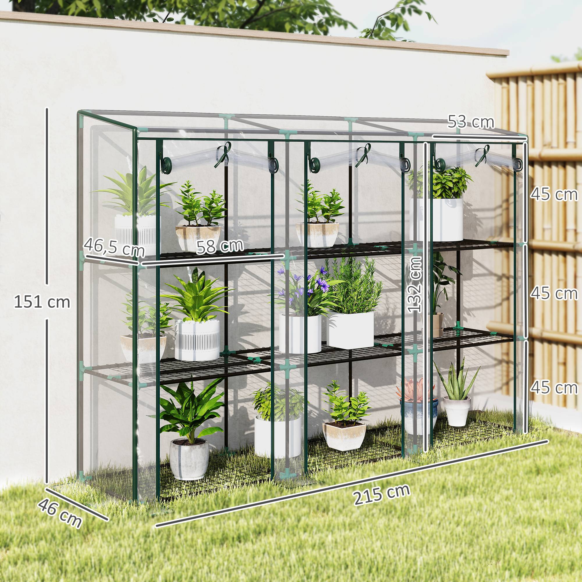 Outsunny - Serre de jardin balcon PE avec étagères 3 niveaux 2 portes bâche renforcée 140g/m² acier 215x46x151cm transparent - Outsunny - Image 3