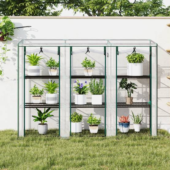 Outsunny - Serre de jardin balcon PE avec étagères 3 niveaux 2 portes bâche renforcée 140g/m² acier 215x46x151cm transparent - Outsunny - Image 8
