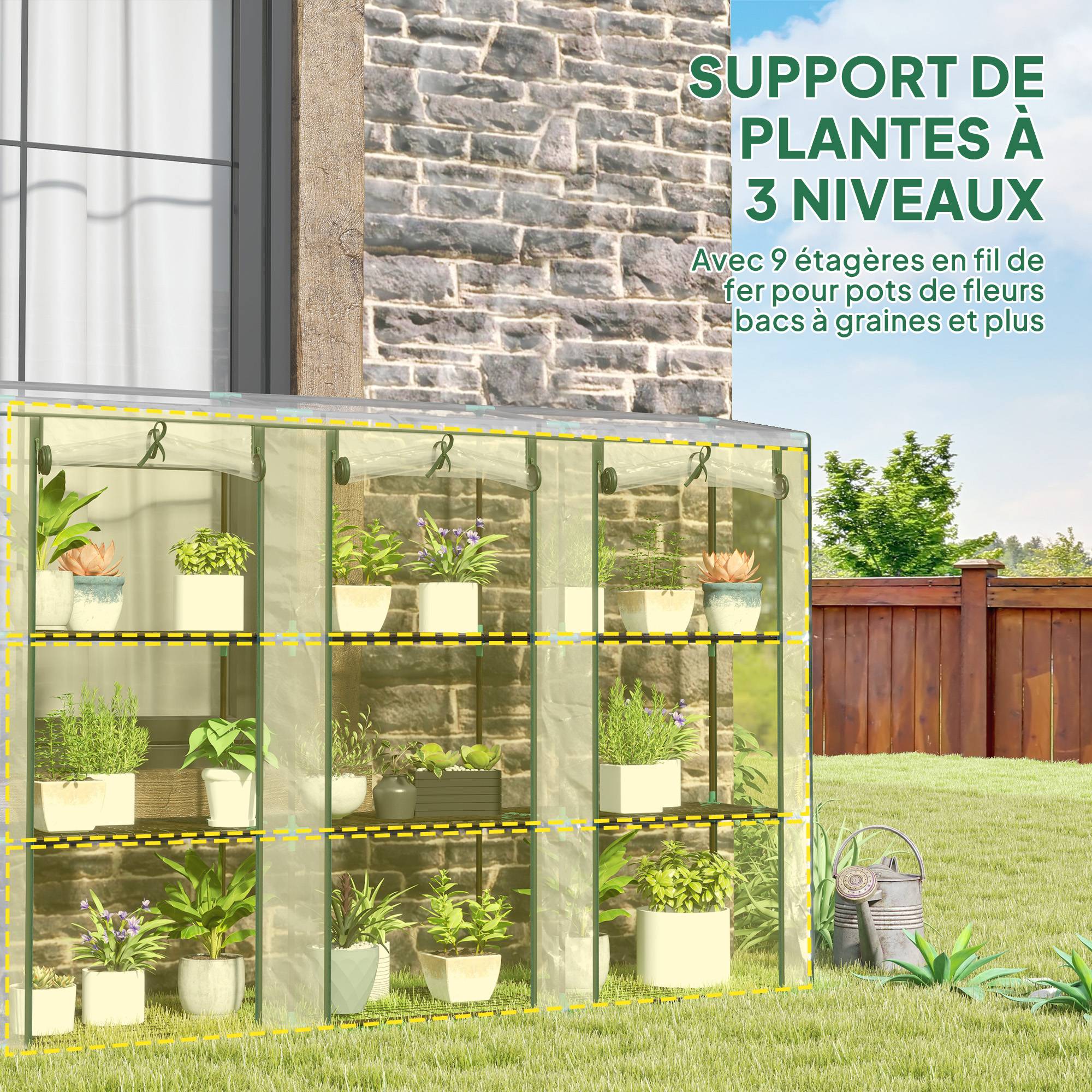 Outsunny - Serre de jardin balcon PE avec étagères 3 niveaux 2 portes bâche renforcée 140g/m² acier 215x46x151cm transparent - Outsunny - Image 5