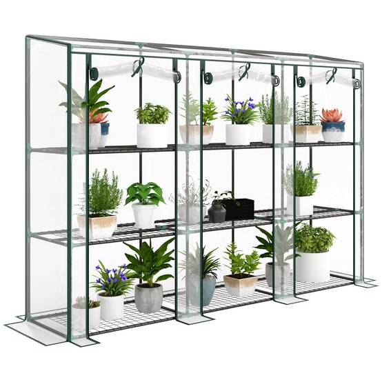 Outsunny - Serre de jardin balcon PE avec étagères 3 niveaux 2 portes bâche renforcée 140g/m² acier 215x46x151cm transparent - Outsunny - Image 1