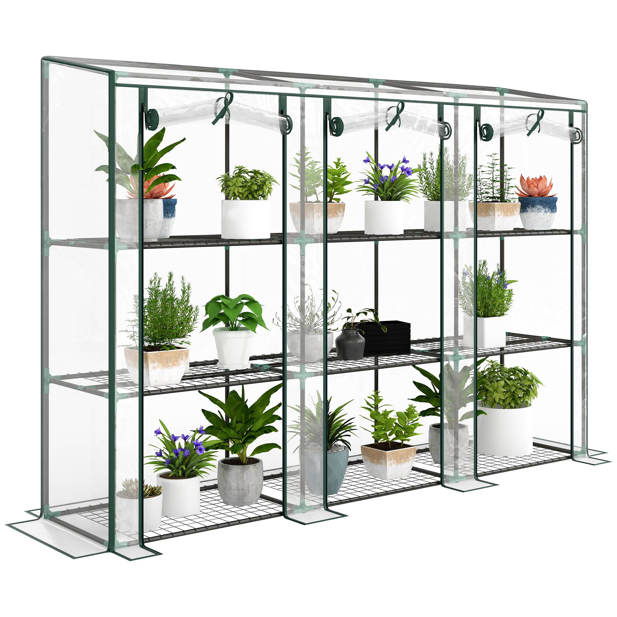 Outsunny - Serre de jardin balcon PE avec étagères 3 niveaux 2 portes bâche renforcée 140g/m² acier 215x46x151cm transparent - Outsunny - Image 1