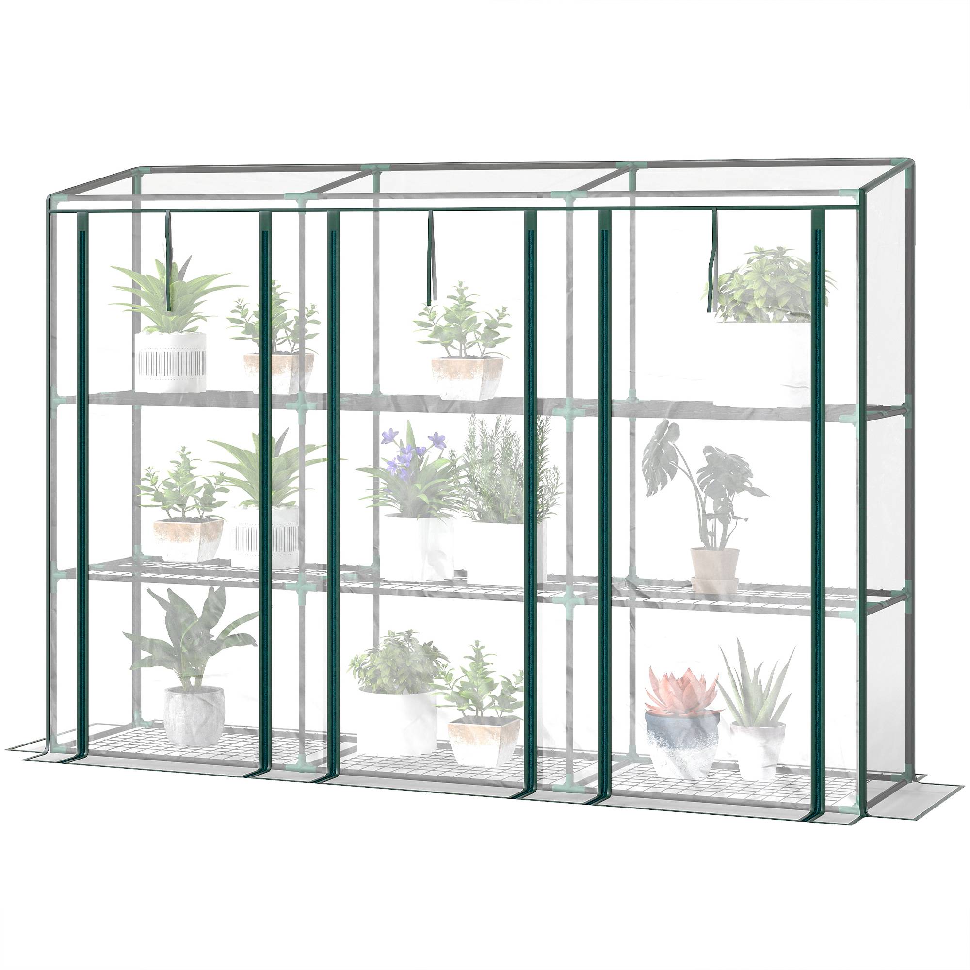 Outsunny - Serre de jardin balcon PE avec étagères 3 niveaux 2 portes bâche renforcée 140g/m² acier 215x46x151cm transparent - Outsunny - Image 2