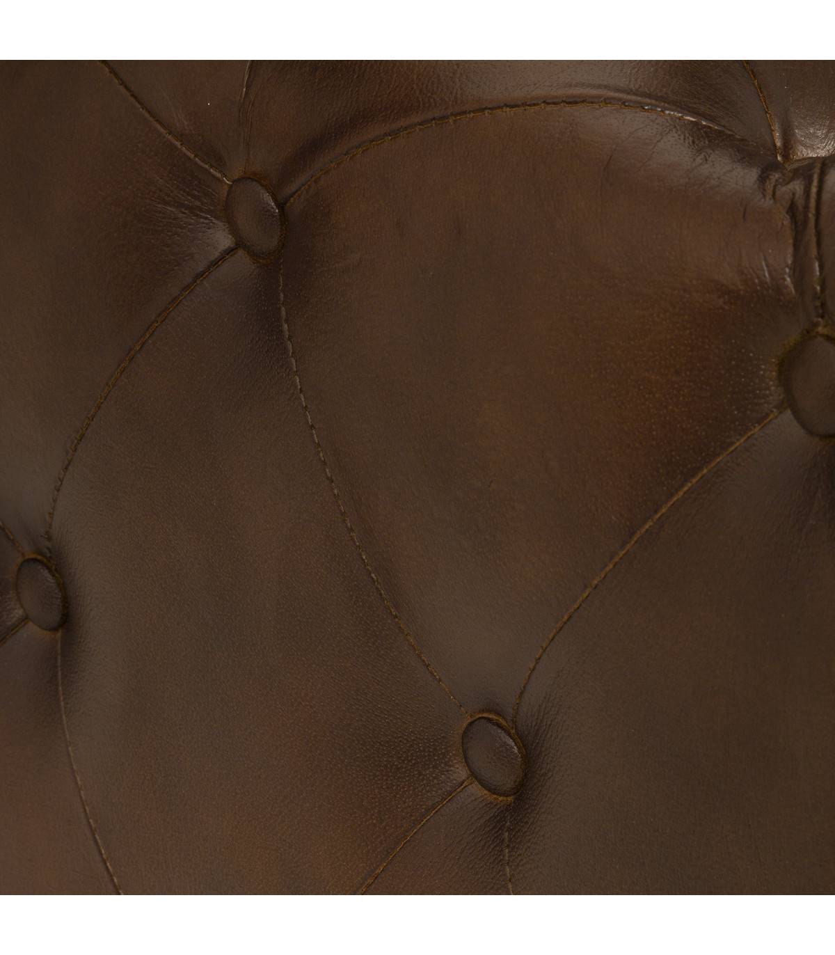Pouf en bois et cuir marron capitonné 48 x 44 x 40.5 cm - Imagen 2